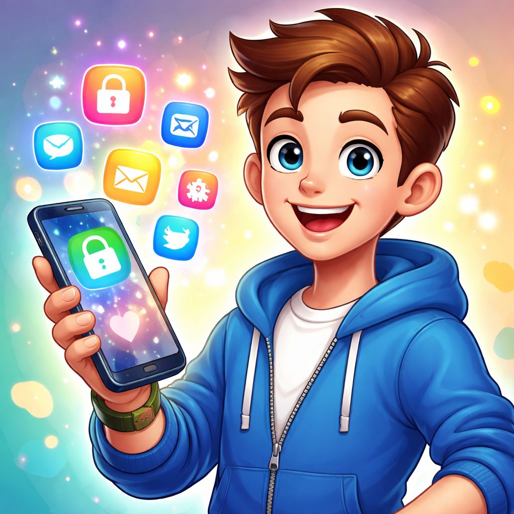70000bat app themed cartoon character with smartphone and rewards