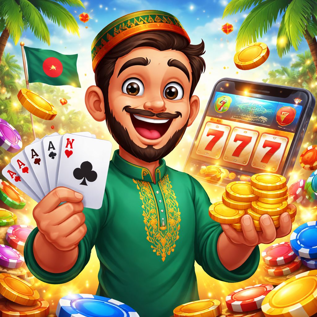 70000bat casino themed cartoon characters with chips, cards, and coins